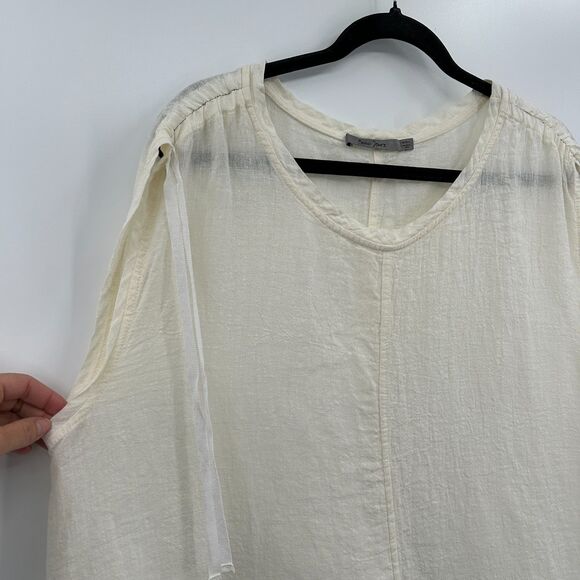 BEAU JOURS Ivory White 100% Linen Lagenlook Oversized Sleeveless Top Size Large - Picture 5 of 7